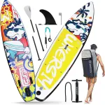 [US Direct] WKERSIY Inflatable Paddle Board Stand Up Surfing Board 6 Inch Thick Surfboard Surf Set with Paddleboard Surf Fin Coiled Leash Inflator Pump and Carry Bag SYFC320DOG