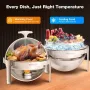 Warmounts 6QT Chafing Dish Buffet Set, Roll Top Round Chafing Dishes for Buffet with Visible Lid, Serving Utensils, Stainless Steel Chafers for Catering for Parties, Events, Wedding, Hotel