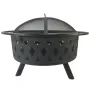 [USA Direct] 32 inch Round Crossweave Wood Burning Fire Pit Stove Firepit Heater with Poker for Outdoor Camping Patio Deck Backyard, 8011