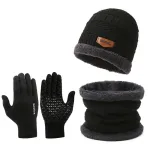 3pcs/set Women Men Winter Hat and Glove Sets Warm Knit Hat Snow Ski Skull Cap with Visor and Touch Screen Mittens Texting Gloves Set