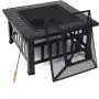 [USA Direct] Fire Pit 32'' Wood Burning Firepit Metal Square Outdoor Fire Tables SteelFire Pit Bowl with Spark Screen Cover, Poker Log Grate for Patio Camping Backyard Garden Picnic, 8866