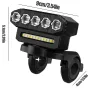 Cansses 2000mAh Battery Bike Headlight 5 Large LED Beads Type-C Charging 6 Light Modes Waterproof Bicycle Front Light for Night Cycling