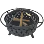 [USA Direct] 32 inch Round Crossweave Wood Burning Fire Pit Stove Firepit Heater with Poker for Outdoor Camping Patio Deck Backyard, 8011