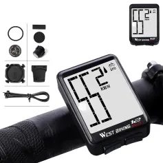 WEST BIKING Smart Bike Computer 2.16 inch LED Digital Display Wireless Sensor Speed Accurate Data Record Backlight Switch for MTB Bicycle Cycling
