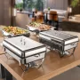 Warmounts 8QT 2 Pack Grid Pans Rectangle Chafing Dish Food-Grade Stainless Steel Catering Buffet Food Meal Plates For Hotel Party Picnic