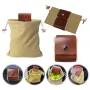 IPRee Foldable Large Capacity Canvas Belt Bag, Pouch, PU Leather Canvas Drawstring Foraging Pouch for Travel Camping Hiking Bag