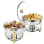 WARMOUNTS Chafing Dish Buffet Set, 5QT 2/4 Pack Gold Accent Stainless Steel Chafers and Buffet Warmers Sets with Glass Lid & Lid Holder for Parties Catering Events Weddings Banquets