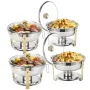 WARMOUNTS Chafing Dish Buffet Set, 5QT 2/4 Pack Gold Accent Stainless Steel Chafers and Buffet Warmers Sets with Glass Lid & Lid Holder for Parties Catering Events Weddings Banquets