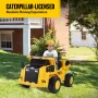FUNTOK DT01A 12V 7AH Licensed Caterpillar Kids Ride on Truck Car 4km/h Max Speed Safety Rechargeable Powered Electric Car for 3-6 Years Old Kids with Shovel Remote Control Bluetooth MP3 Player