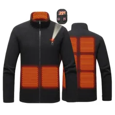 TENGOO HP-09 9 Heated Area Jacket USB Charging 3 Gear Adjustable Temperature with Digital Display Windproof Fleece Heated Jacket Winter Coat for Outdoor Sports