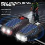 Đèn pha xe đạp sạc bằng năng lượng mặt trời LED siêu sáng 4000mAh Pin chống nước 4 chế độ sáng Đèn pin cảnh báo có còi 120dB cho đạp xe ban đêm