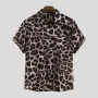 OUTDOOR Summer Leopard Print Shirts Fashion Men Short Sleeve Lapel Shirt Casual Floral Blouse Men Hawaiian Beach Tops