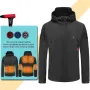 TENGOO HJ-07 7 Kawasan Pemanasan Jaket Kot Kawalan Suhu Tiga Kelajuan Pecah Wind Dipanaskan Kot Bertudung Leher Tinggi Termal untuk Sukan Luar Musim Sejuk