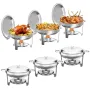 Warmounts 1/2/4/6Pack Chafing Dish Buffet Set, 5QT Round Buffet Servers and Warmers Set, Stainless Steel Catering Food Warmer with Glass Lid & Holder for Party Home Garden Wedding