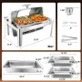 Warmounts 9QT Rektangulär Varmfack med Roll Top, Buffetset, Rostfritt Stål, Catering Serveringsvärmare med Glaslock och Hållare, Bränslehållare för Fester och Bröllop 63x44x42.1 cm