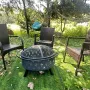 [USA Direct] 32 inch Round Crossweave Wood Burning Fire Pit Stove Firepit Heater with Poker for Outdoor Camping Patio Deck Backyard, 8011