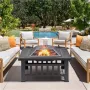 [USA Direct] Fire Pit 32'' Wood Burning Firepit Metal Square Outdoor Fire Tables SteelFire Pit Bowl with Spark Screen Cover, Poker Log Grate for Patio Camping Backyard Garden Picnic, 8866