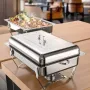 Warmounts 8QT 2 Pack Grid Pans Rectangle Chafing Dish Food-Grade Stainless Steel Catering Buffet Food Meal Plates For Hotel Party Picnic
