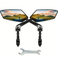 2pcs Bike Handlebar Mirrors For Bicycle Ebike Scooter Snowbike Adjuatable Wide Angle Rear View And 360° Rotatable Safety Galss Design