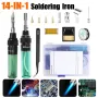 14-in-1 Wireless Butane Soldering Kit Adjustable 1300℃ Flame 450℃ Soldering Temperature 35-45 Minutes Usage Portable for DIY Repair Electronic Automotive Projects