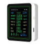 NEW 12 in 1 Air Quality Monitor Formaldehyde Space Contrast Function TVOC CO CO2 PM2.5 PM10 Temperature Humidity LCD Display Rechargeable Precision Sensor Real Time Detection Compact Design ZN-MT14