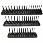 Multifunctional 3-PCS Plastic Socket Organizer Tray Set 1/4-Inch 3/8-Inch 1/2-Inch Metric/Imperial PVC Storage Holder for Home Garage Red/Black