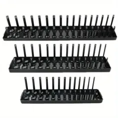 Multifunctional 3-PCS Plastic Socket Organizer Tray Set 1/4-Inch 3/8-Inch 1/2-Inch Metric/Imperial PVC Storage Holder for Home Garage Red/Black