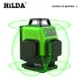 Livella laser a luce verde HILDA, ad alta precisione, 12 linee 3D, 16 linee 4D, facile da usare, con attacco a parete, alimentato a batteria, telecomando con batteria al litio