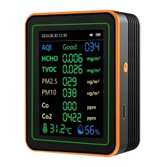 Monitor de qualidade do ar 12 em 1 ZN-MT22 AQI CO2 CO Formaldeído TVOC PM2.5 PM10 Temperatura Umidade Tela TFT Bateria de 1200 mAh Sensores de alta precisão