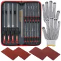 HI-SPEC 16/17 Piece Metal File Set Premium Grade T12 Drop Forged Alloy Steel Triangle/Half-round/Flat/Round Large File and 12pcs Needle Files