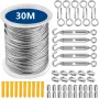 304 Stainless Steel PVC Coated Cable Railing Kit 30m Heavy Duty Garden Wire Rope Outdoor Deck Fence Balcony Railing Tent Clamp Thimble Turnbuckles