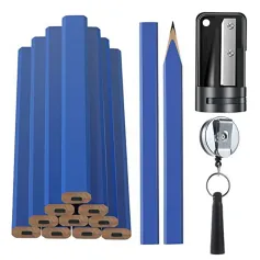 14Pcs Carpenter Pencils 7 Inch Flat Octagonal HB Carpenter Marking Pencils with Pencil Sharpener and Silicone Heavy Duty Retractable Pen Holder for Woodworking Marking Tool