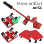 Furniture Lifter Mover Set with Universal Wheel Heavy Duty 400kg Capacity Red Compact Roller Bar Hand Tools for Easy Efficient Moving