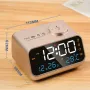 Multi-Functional LED Voice Control Clock Hygrometer FM Radio Dual Alarms Adjustable Brightness Temperature Humidity Display USB Charging
