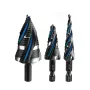 High Speed Steel Titanium Step Drill Bit Set 3PCS Spiral Flutes Hex Shank for Metal Works Drilling