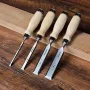 4pcs Woodworking Chisel Set High Carbon Chromium Steel Maple Handles 6mm 12mm 20mm 26mm Professional Tool Kit Carving Sculpting Sharp Blades