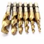 Drillpro 6pcs HSS 6542 M3-M10 Combination Drill Titanium Coated Tap Bit Set 1/4 Inch Hexagon Metric Deburr Countersink Bits Screw Thread Metric Tap