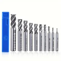 10PCS 4 Flutes End Mill Bits 2-12mm Straight Milling Cutter Straight Shank Drill Bits for Wood / Steel / Titanium