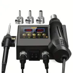 2 in 1 SMD Soldering Station Hot Air Gun 100-700W Dual LCD Display 100°C-480°C Adjustable Temperature Rework Repair Tool EU/US Plug