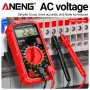 Multimetro digitale portatile ANENG SZ308, amperometro con resistenza di corrente e tensione AC/DC con uscita a diodo, misurazione del transistor HFE e indicazione di batteria scarica.