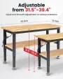 ENJOYWOOD WB0102-Plus 60 Inch Workbench with Pegboard & Rubber Pad / Adjustable Height / 2000 LBS Load Capacity / Power Outlet for Woodworking Garage Workshop Office Shop
