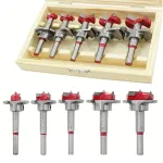 5PCS 15-35mm Woodworking Hole Opener Set Hard Alloy Flat Wing Drill Adjustable Hinge Hole Expander with Wooden Box