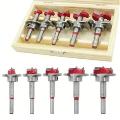 5PCS 15-35mm Woodworking Hole Opener Set Hard Alloy Flat Wing Drill Adjustable Hinge Hole Expander with Wooden Box