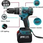 Drillpro 21V High Torque Brushless Electric Drill with 1/2\ Keyless Chuck LED Light 3-in-1 Functions 0-1800rpm Speed Includes 2 Batteries