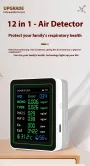 NEW 12 in 1 Air Quality Monitor Formaldehyde Space Contrast Function TVOC CO CO2 PM2.5 PM10 Temperature Humidity LCD Display Rechargeable Precision Sensor Real Time Detection Compact Design ZN-MT14