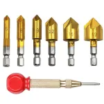 Hex Shank 5-blade Chamfer Countersunk Drill Bits Chamfering Knife Countersink Wood Plastics PVC Woodworking Hole Saw Kit Tool