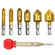Hex Shank 5-blade Chamfer Countersunk Drill Bits Chamfering Knife Countersink Wood Plastics PVC Woodworking Hole Saw Kit Tool