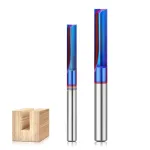 1/4inch/ 6.35mm 8mm Shank 2-Flute Tungsten Carbide Straight Router Bit with Nano Blue Coating for CNC Router MDF Woodworking