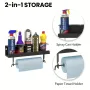 Wall-Mounted Storage Rack for 5 Aerosol Spray Cans and Paper Towel Holder Black Reinforced Thickened Steel Tool Organizer for Garage and Craft Room