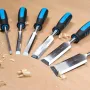 8-Piece Wood Carving Chisel Set Chromium-Vanadium Steel Blades Wood Handles Sharpening Stone and Honing Guide for Woodworking